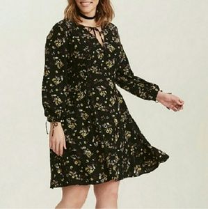 Torrid black floral challis boho hippie dress